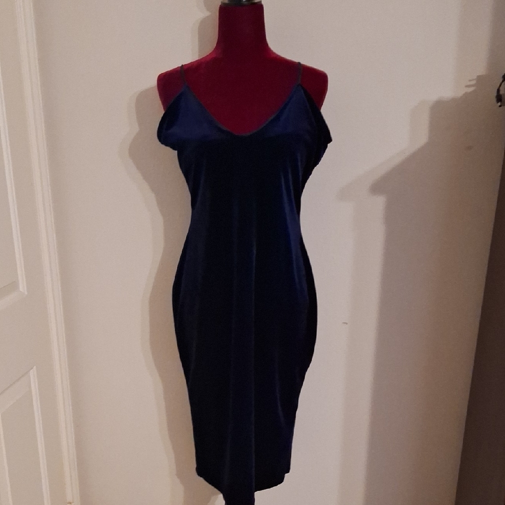 Missguided Navy Blue Velvet Slip Midi Dress
